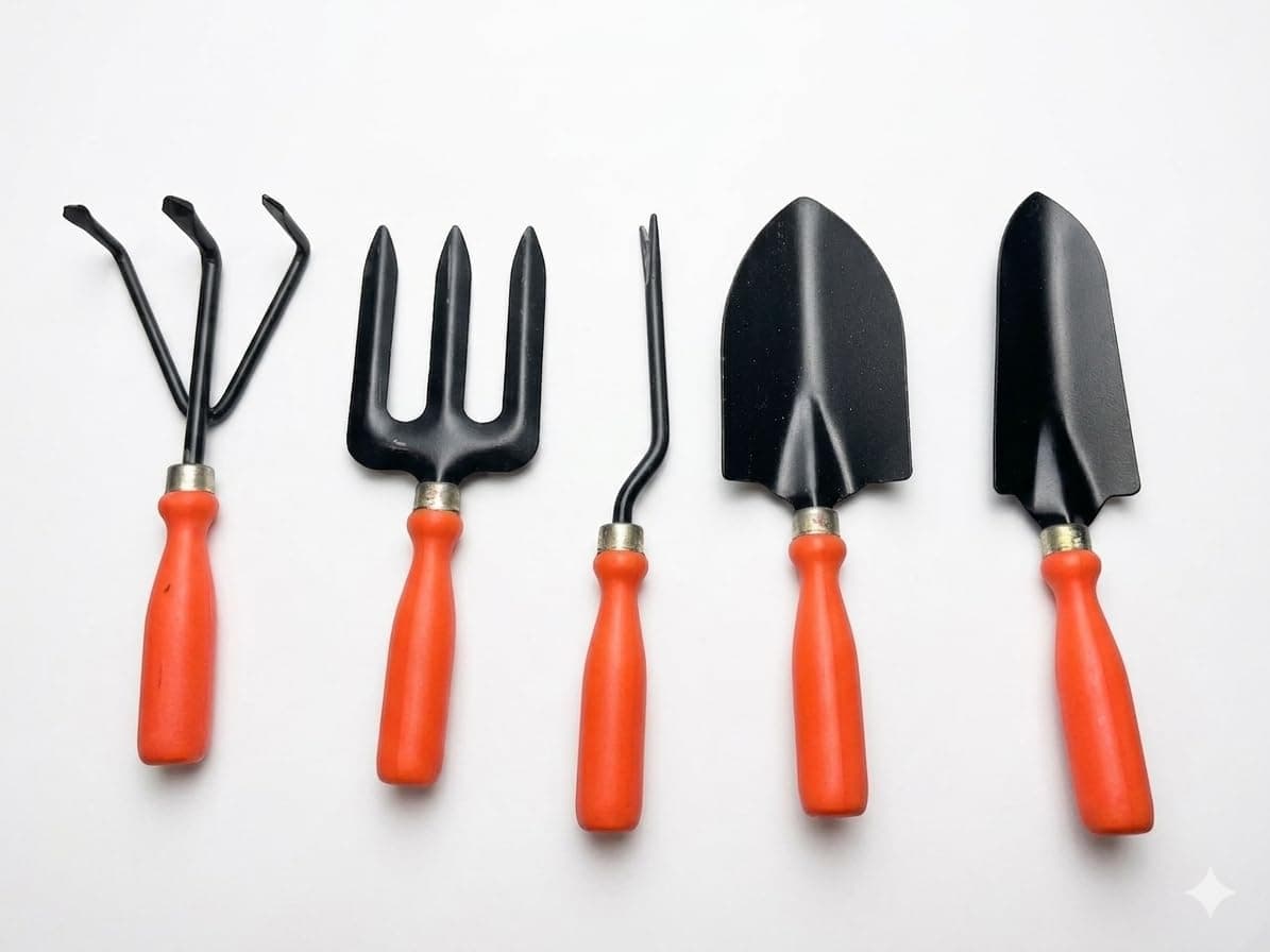 Ocean Mart 5-Piece Gardening Hand Tool Set — Cultivator, Trowels, Weeder, Fork