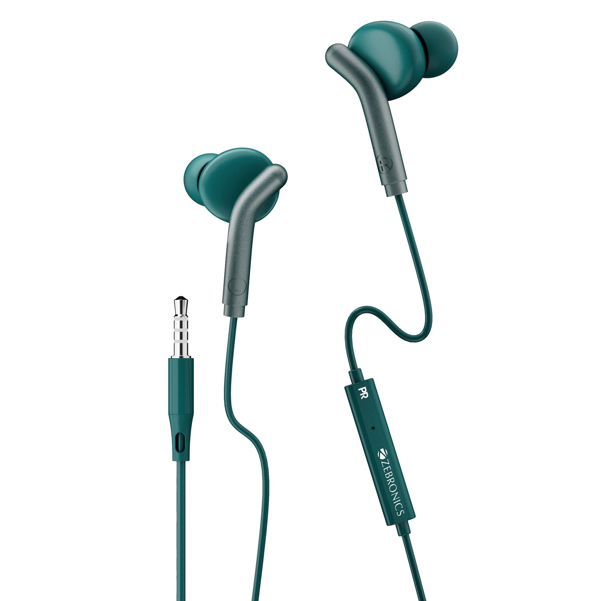 ZEBRONICS BRO 3.5mm Wired Earphones with In-Line Mic, Deep Bass (Green)