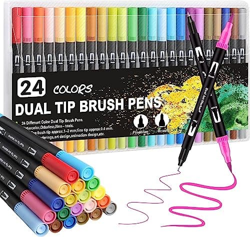 Corslet 24 Colors Dual Tip Colored Brush Pens Art Marker Set Fine Point Calligraphy Markers for Artists Pen Set Journal Pens for Adult Coloring Books Markers Set (Set of 24) Rs. 250 - Amazon at ₹250 (75% Off) – Amazon