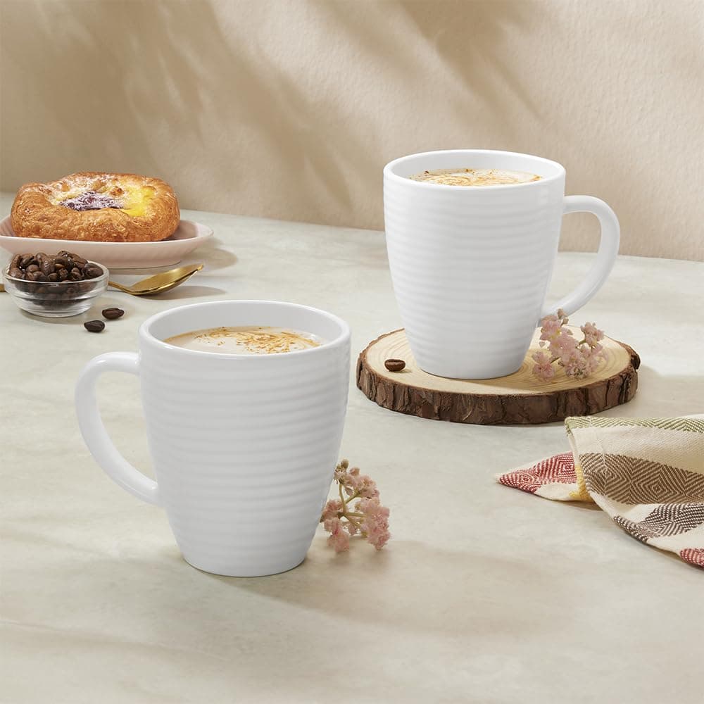 Larah by BOROSIL Orbit White Opalware Tea/Coffee Mug (Set of 2)