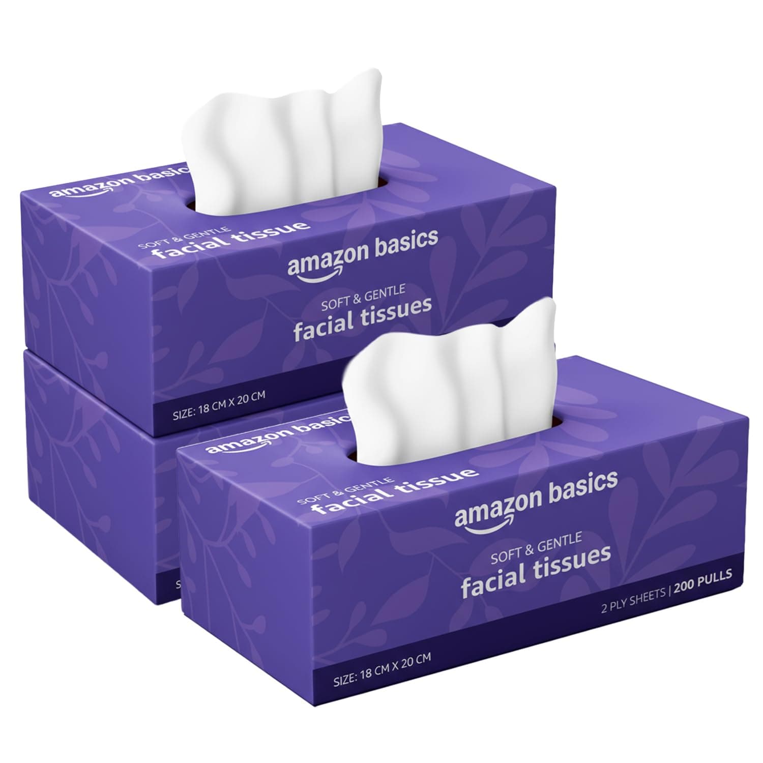 Amazon Basics 2-Ply Facial Tissue, 600 Pulls (200 x Pack of 3), Soft & Chemical-Free