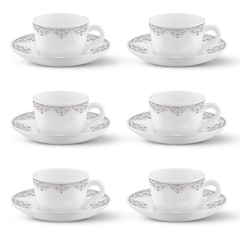 Larah by BOROSIL Lark Opalware Cup and Saucer Set of 12 pcs | Tea/Coffee Cups 145 ml | Microwave & Dishwasher Safe | Bone-Ash Free | Crocker at ₹399 – Amazon