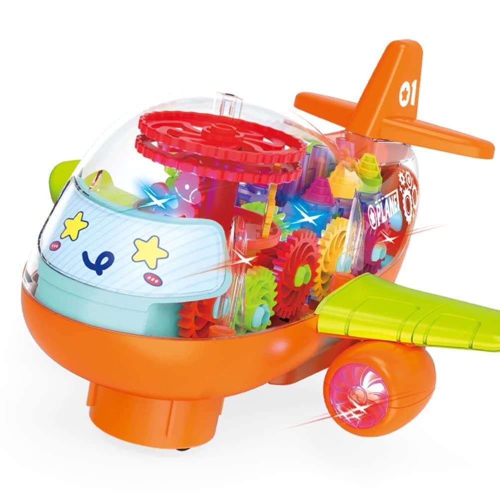 Goyal's Transparent Gear Plane 3D Concept Toy β 360Β° Rotation, Sound & Lights for Kids (Big)