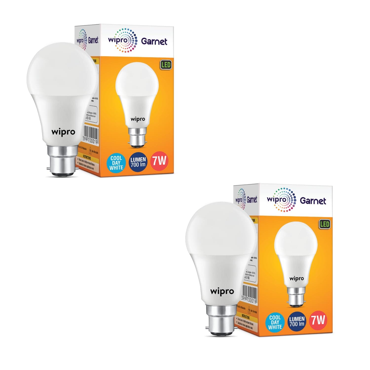 wipro 7W Led Cool Day Light B22D Bulb, Pack of 2 (Garnet) at ₹106 (76% Off) – Amazon
