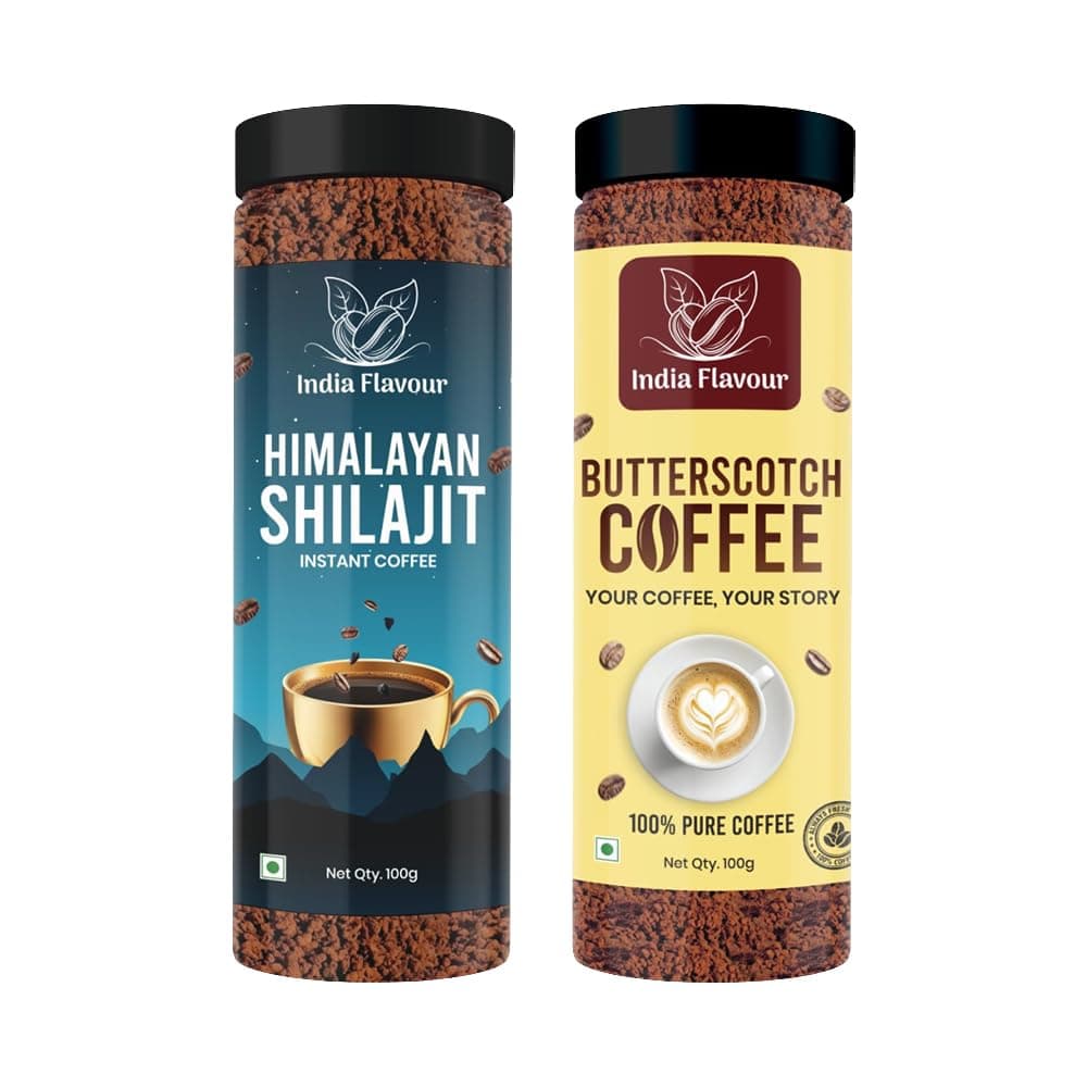 India Flavour Shilajit and Butterscotch Instant Coffee, No Chicory, 100g Pack of 2