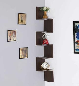 Furniture Cafe Wooden Wall Shelves | Corner Hanging Shelf for Living Room Stylish | Zig Zag Home Decor Floating Display Rack Storage Organiz at ₹799 – Amazon