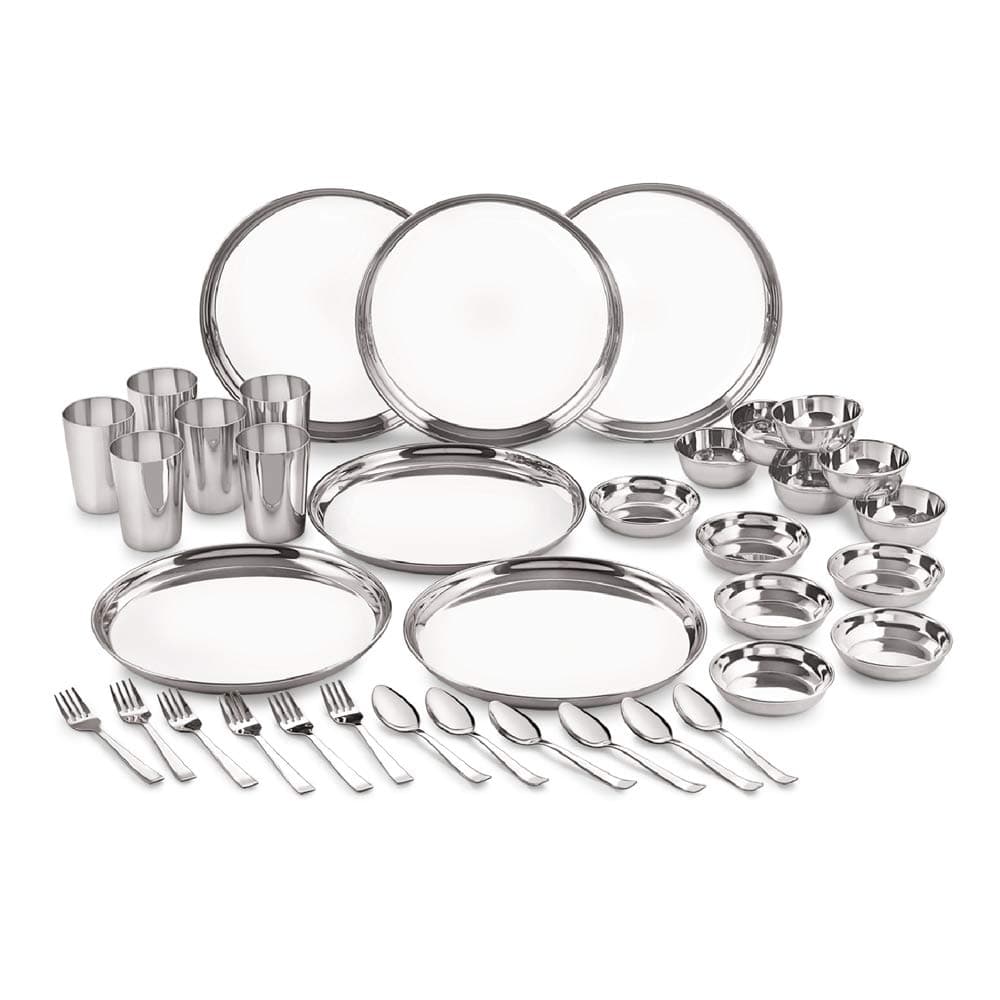 Neelam Stainless Steel Dinner Set Shagun | Occasions- Anniversory, Wedding, Houseworming Party |Sets of Plates, Glasses, Vatis/Bowls, Spoons & Other Essetials Ideal for Gifting. at ₹1413 (36% Off) – Amazon