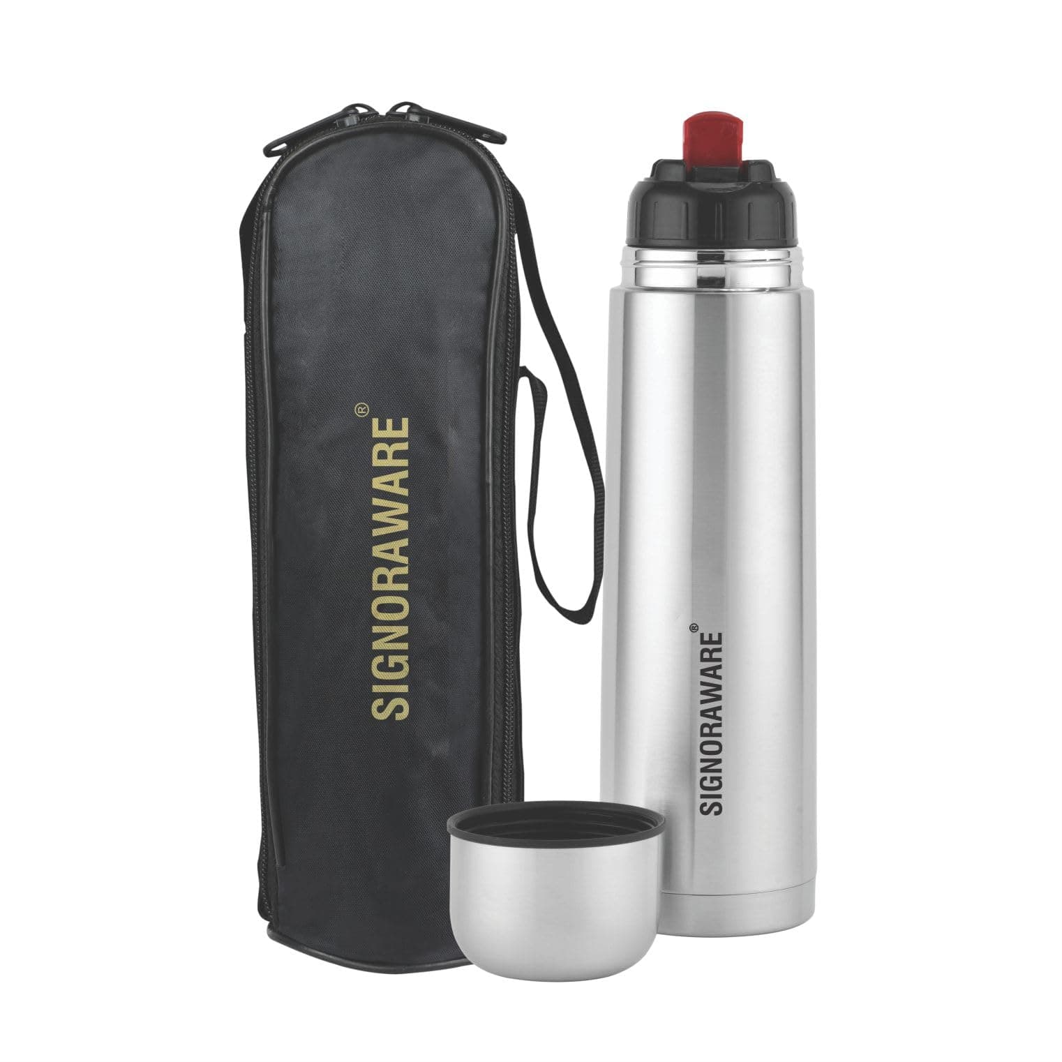 SignoraWare Bullet Stainless Steel Vaccum Insulated ISI Certified Cola Bottle with Protective Cover | Airtight & Leakproof | Hot & Cold for Hours | Durable Flask for Outdoor Use (1Ltr | Steel)