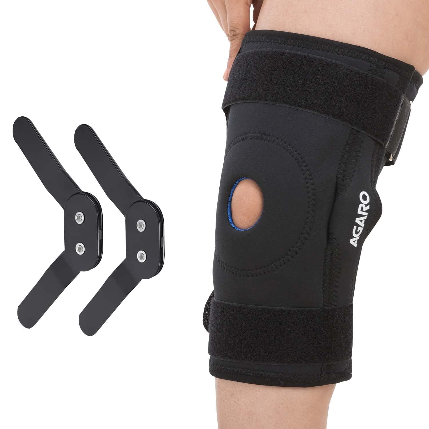 AGARO Hinged Knee Wrap with Open Patella, Rigid Biaxial Hinge Knee Brace for Joint Pain and Ligament Support