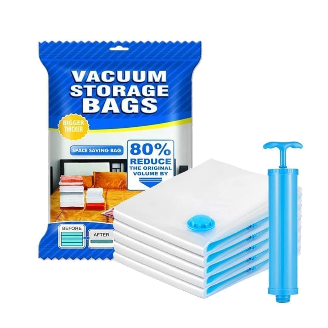 Vacuum Storage Bags for Clothes and Bedding with Airtight Reusable Compression Design for Blankets, Sarees, Sweaters, Comforters, Mattress, Wardrobe, Travel, and Space Saving Storage at ₹299 (80% Off) – Amazon