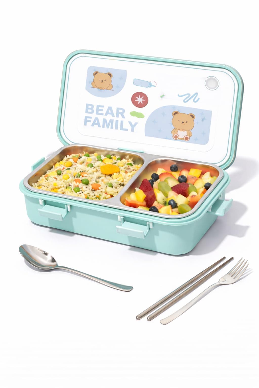 Brand Conquer Leak-Proof Stainless Steel Lunch Box β 2 Compartment with Cutlery (Green)