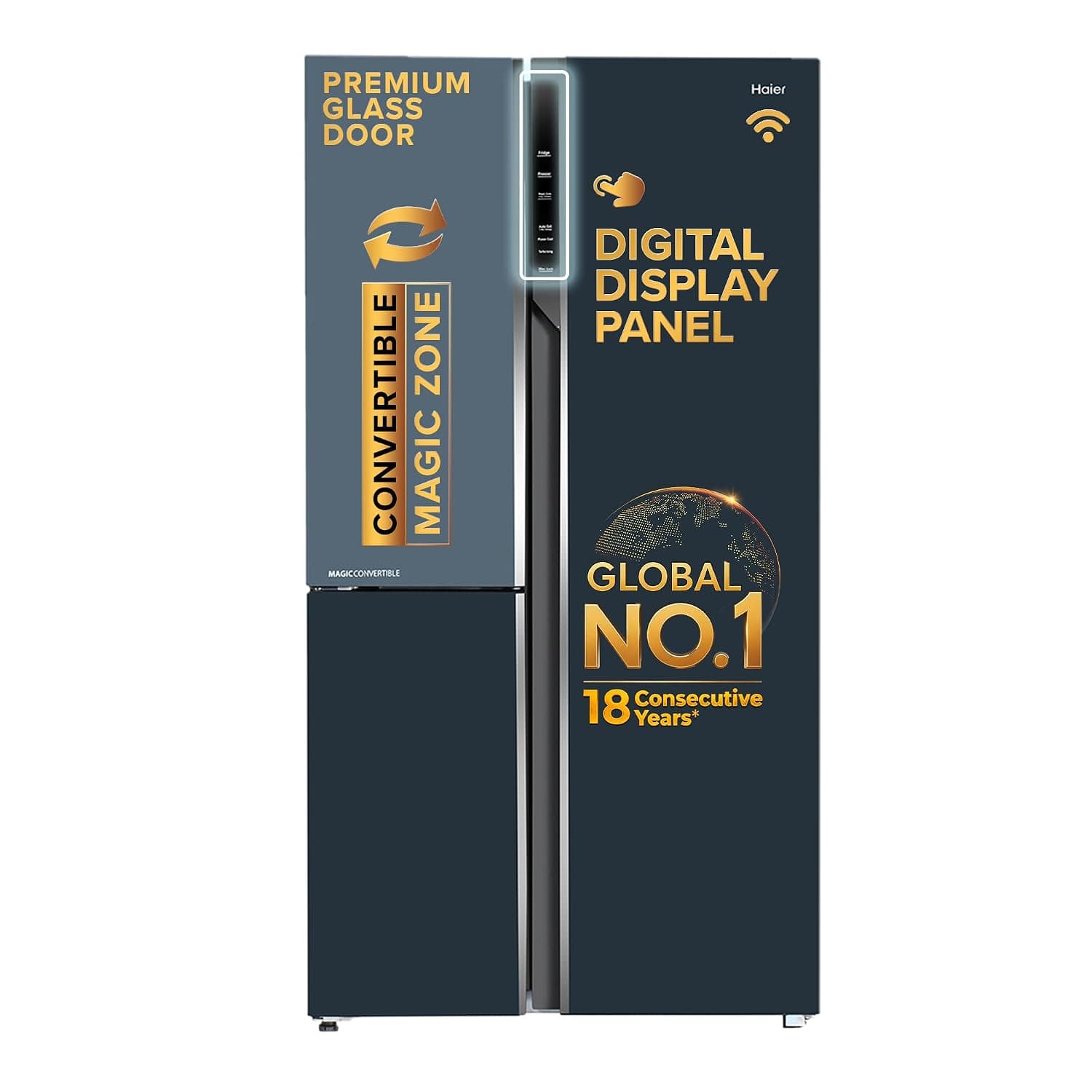 Haier 598L 3Star Vogue 3-Door Side by Side Frost Free Refrigerator|Expert Inverter Technology|Digital Display Panel|Triple Twist Ice Maker|Deo Fresh Technology (HRT-683GOG, Grey Onyx Glass) at ₹67490 (52% Off) – Amazon