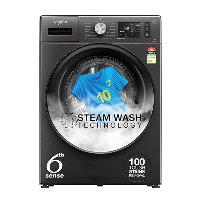 Whirlpool 8 Kg 5 Star Inverter Front Load Washing Machine (XS8014BWME, In-Built Heater) at ₹32,990 (12% Off) – Amazon