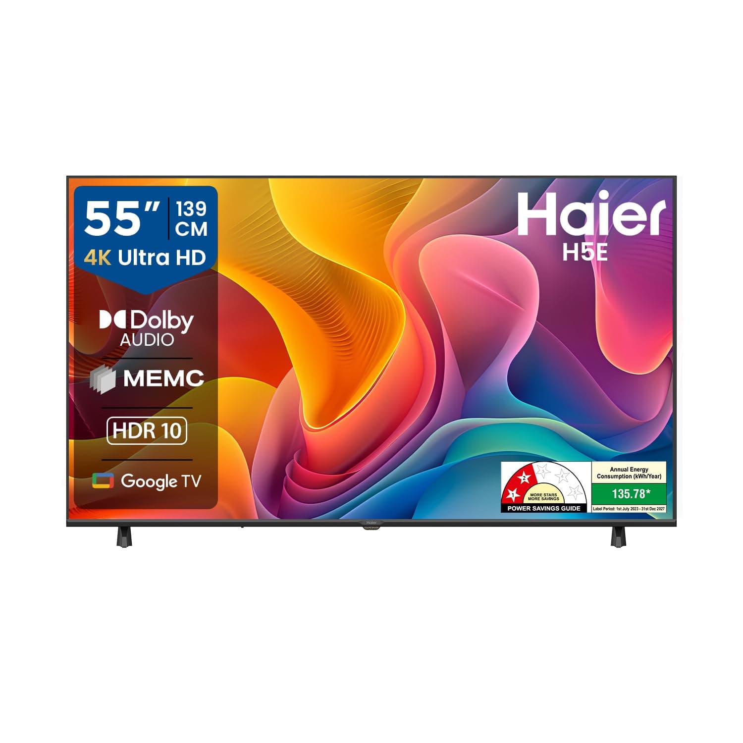 Haier H5E Series 139cm (55) 4K Ultra HD Smart LED Google TV 55H5E at ₹39590 (35% Off) – Amazon