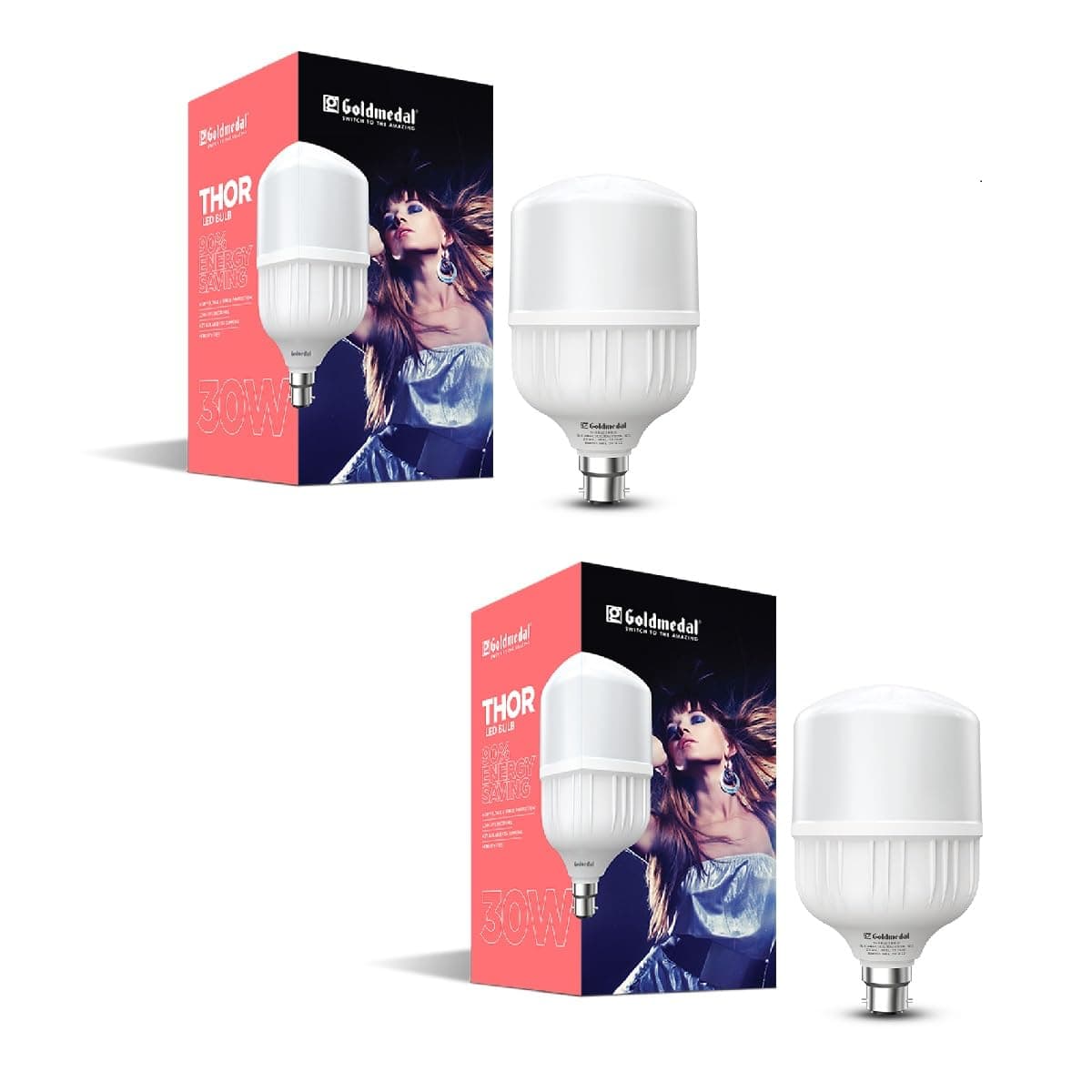 Goldmedal Thor 30W B22 Base LED Bulb For Home & Office | Energy Efficient | 230 Degree Light Coverage | Surge Protection up to 4KV | Rated Life 15000 Hrs |Warm White (3000K) |Pack of 2 at ₹375 (69% Off) – Amazon