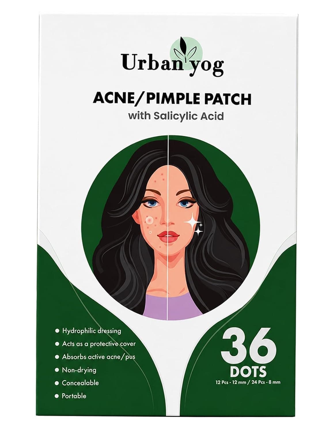 Urban Yog Pimple Patches (36 Dots) β Hydrocolloid Overnight Acne Spot Patches