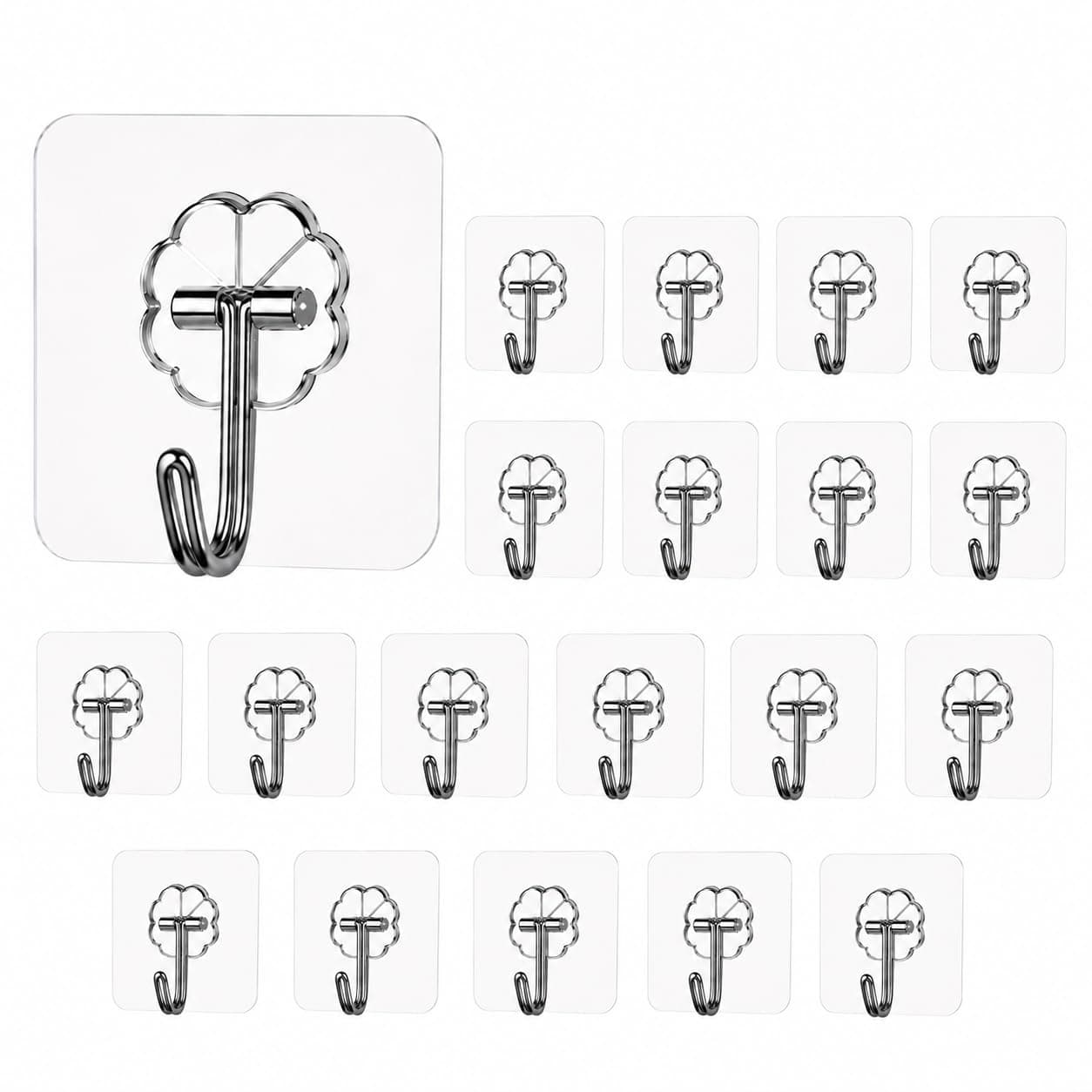Bindian Self Adhesive Wall Hooks, Transparent Heavy Duty (Pack of 20)