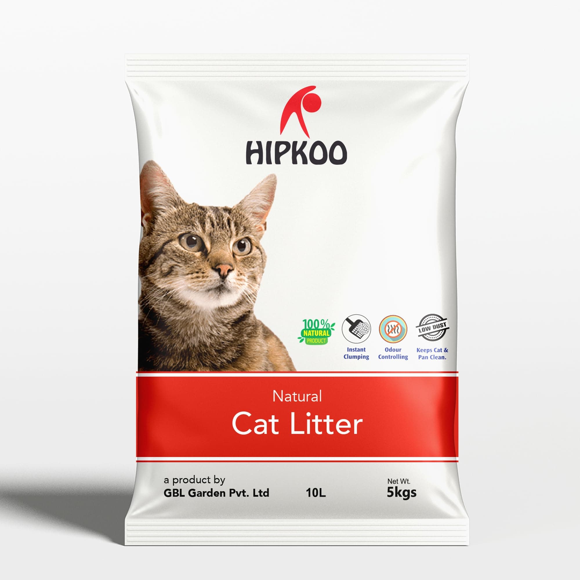 Hipkoo Bentonite Clumping Cat Litter 5kg β Unscented, Dust Free, Odor Control