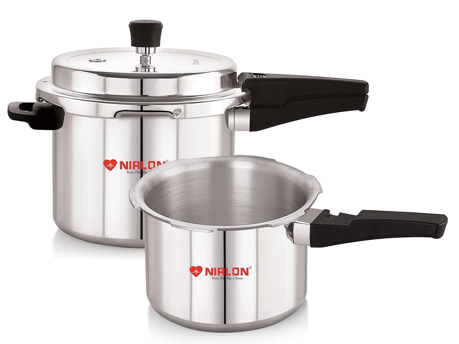 NIRLON Combo Induction Base Outer Lid Aluminium Pressure Cooker, 3 and 5 Liters with Common Lid, Silver at ₹937 (86% Off) – Amazon