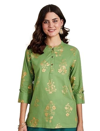 Myx Women's Printed Regular Cotton Short Kurti (Available in Plus Sizes) at ₹199 – Amazon