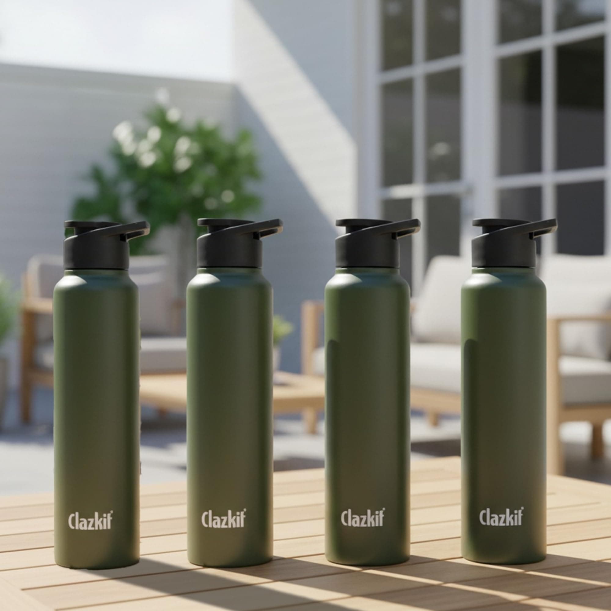 Clazkit Alpha Sporty Stainless Steel Water Bottle 1L (Set of 4)