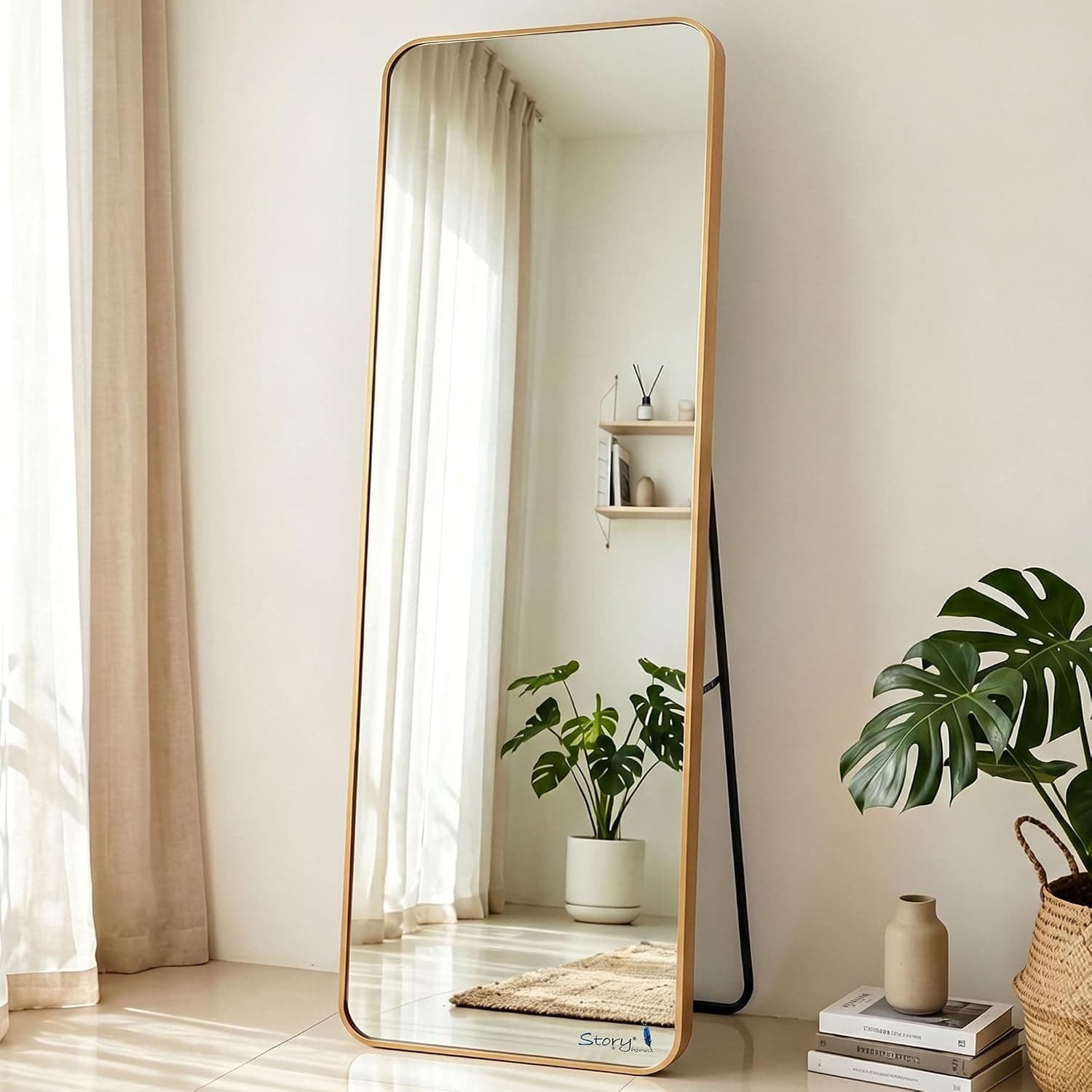 Story@Home Standing Mirror Full Length with Stand | Aesthetic Standing Mirror for Bedroom | Metal Heavy Thick Frame Cheval Mirror Freestandi at ₹4900 – Amazon