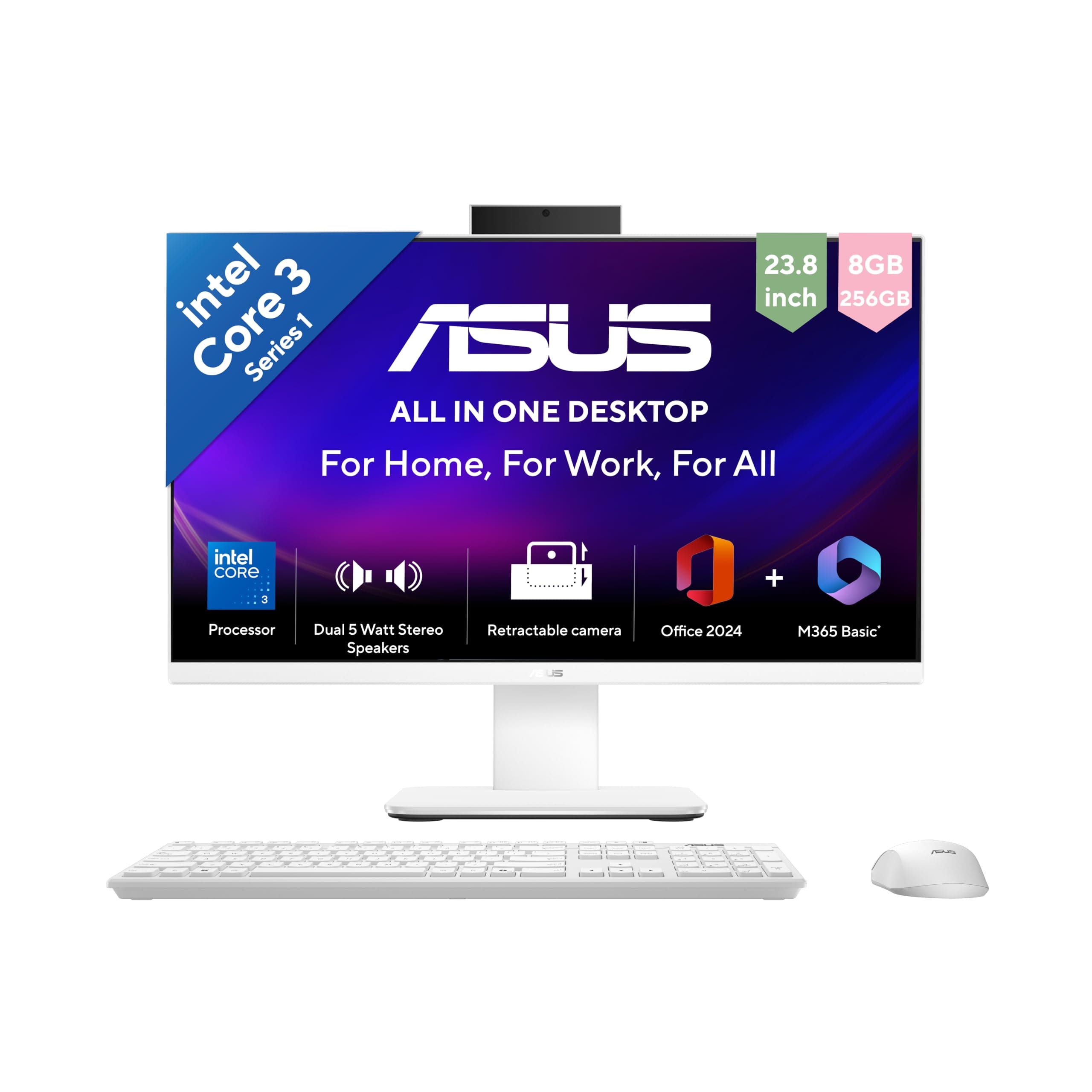 ASUS V440 All-in-One PC 23.8 inch FHD, Intel Core 3 100U, 8GB RAM, 256GB SSD, Windows 11