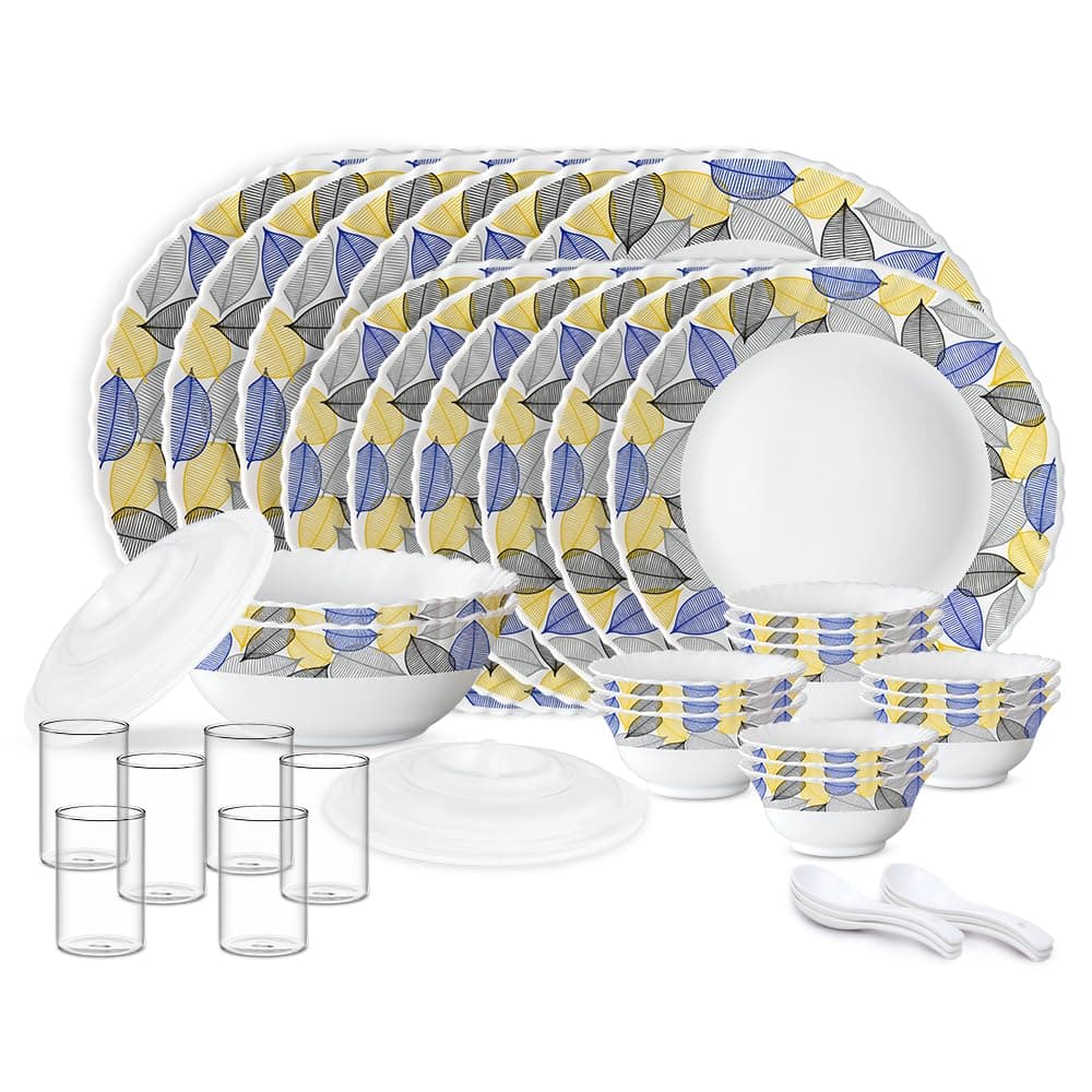 Larah by Borosil Silk Series Kora Opalware Dinner Set with Vision Glasses at ₹1801 – Amazon