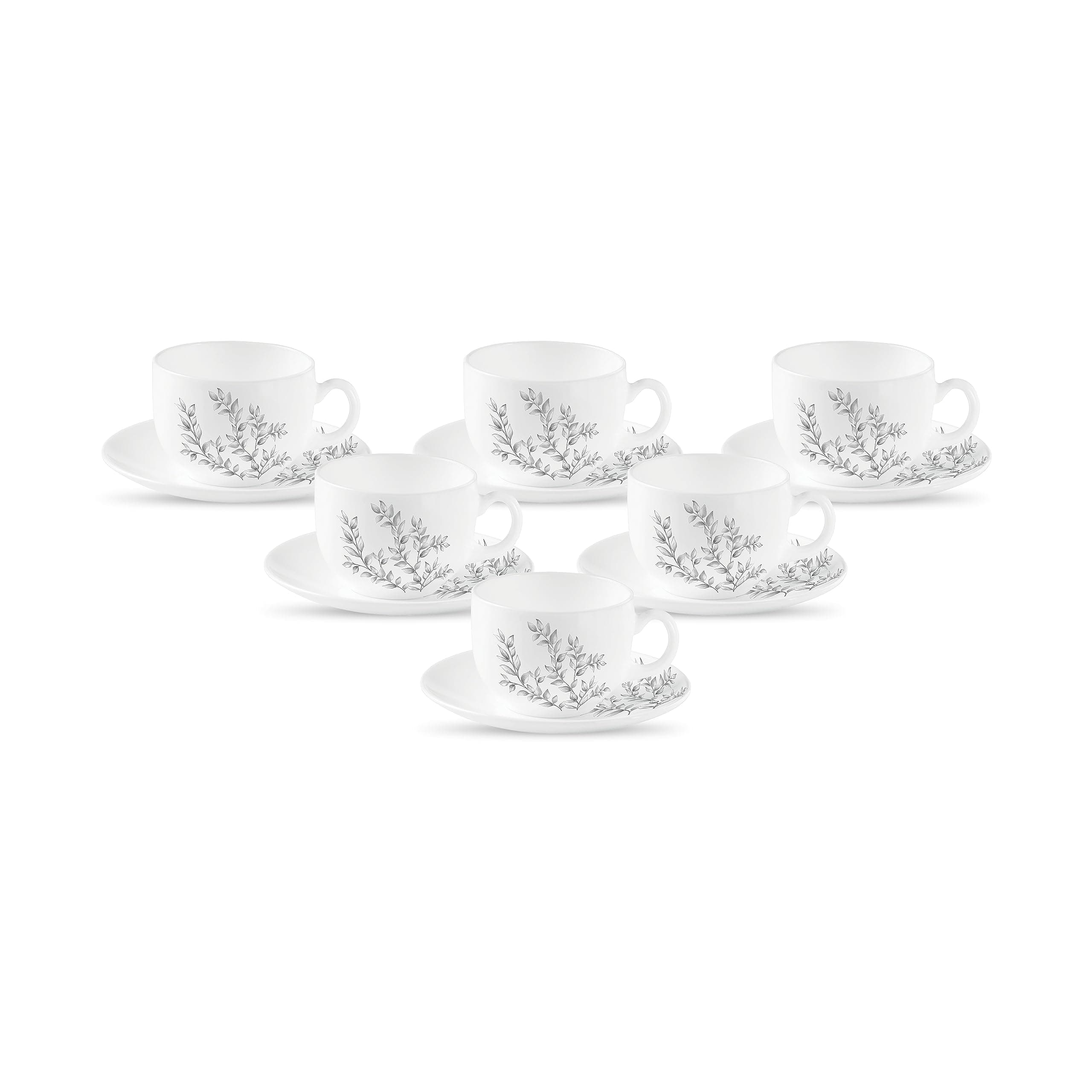 La Opala Diva Pearl Opal Glass Cup & Saucer, Set of 12, 160ml