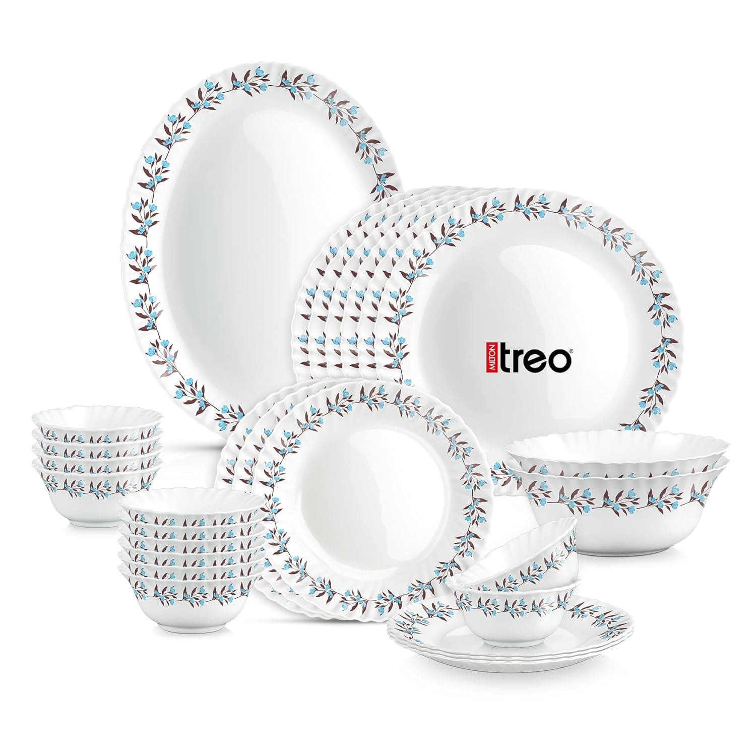 Treo by Milton Aurelia Lavelle Opalware Dinner Set (27 Pieces, Serving for 6) at ₹1340 – Amazon