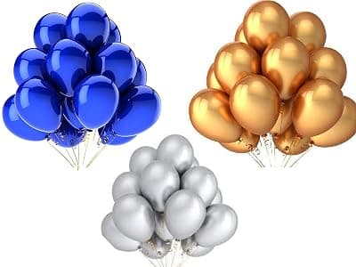 MADE IN INDIA 10inch Metallic Balloons for Birthday Decoration/Anniversary Party Decoration(Gold + Silver + Blue,Pack of 50) at ₹129 – Amazon