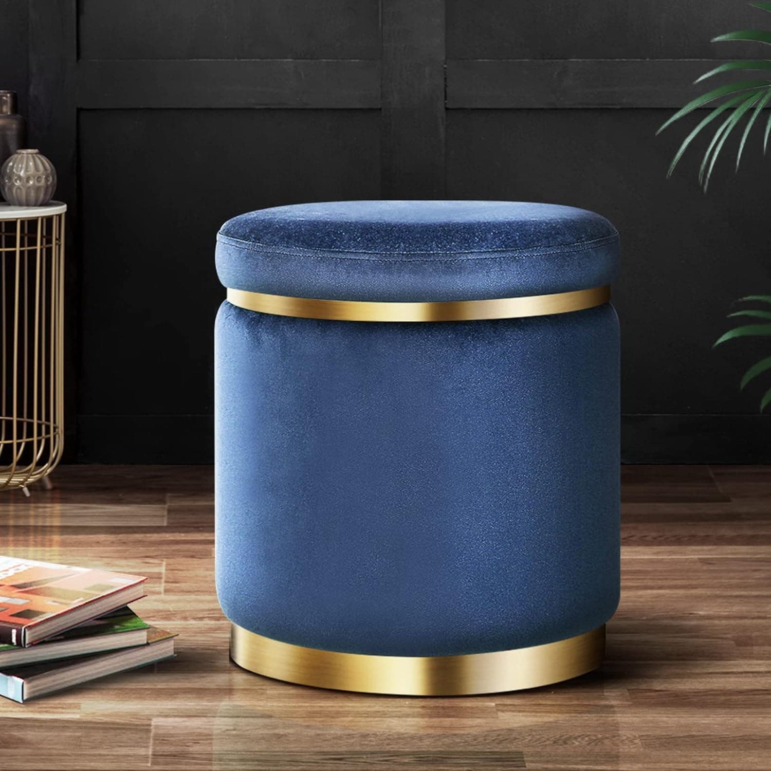 ETIQUETTE ART Upholstered Velvet Round Dual Strip Ottoman…