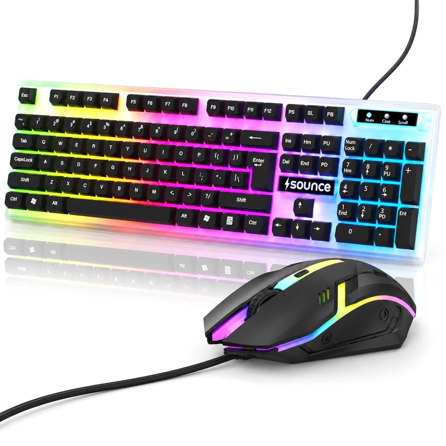 Sounce Wired Keyboard & Mouse Combo β 104 Keys, 1600 DPI, LED (White/Black)