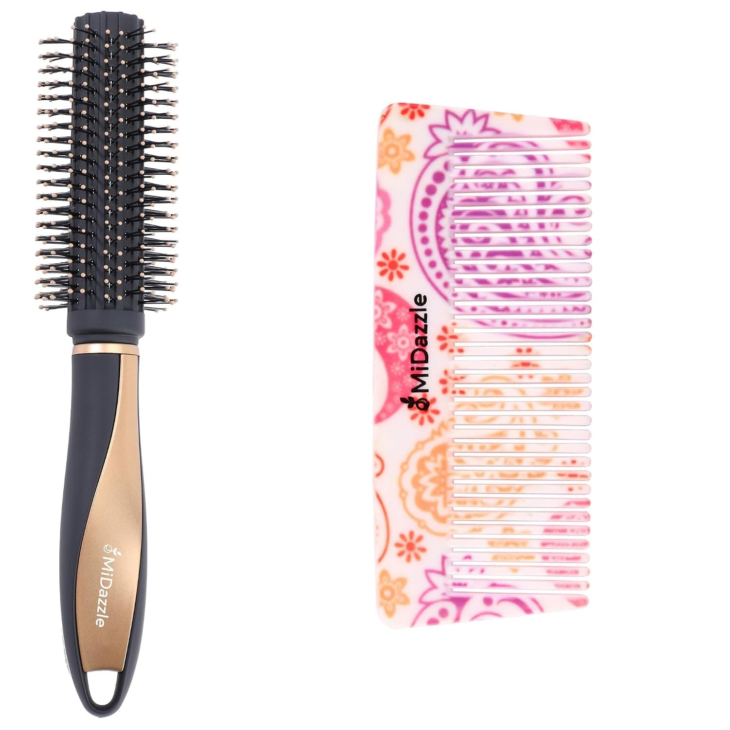 Midazzle Premium Round Hair Brush and Floral Comb Set, 2 Pieces, Travel-Friendly Beauty Tools at ₹158 (63% Off) – Amazon