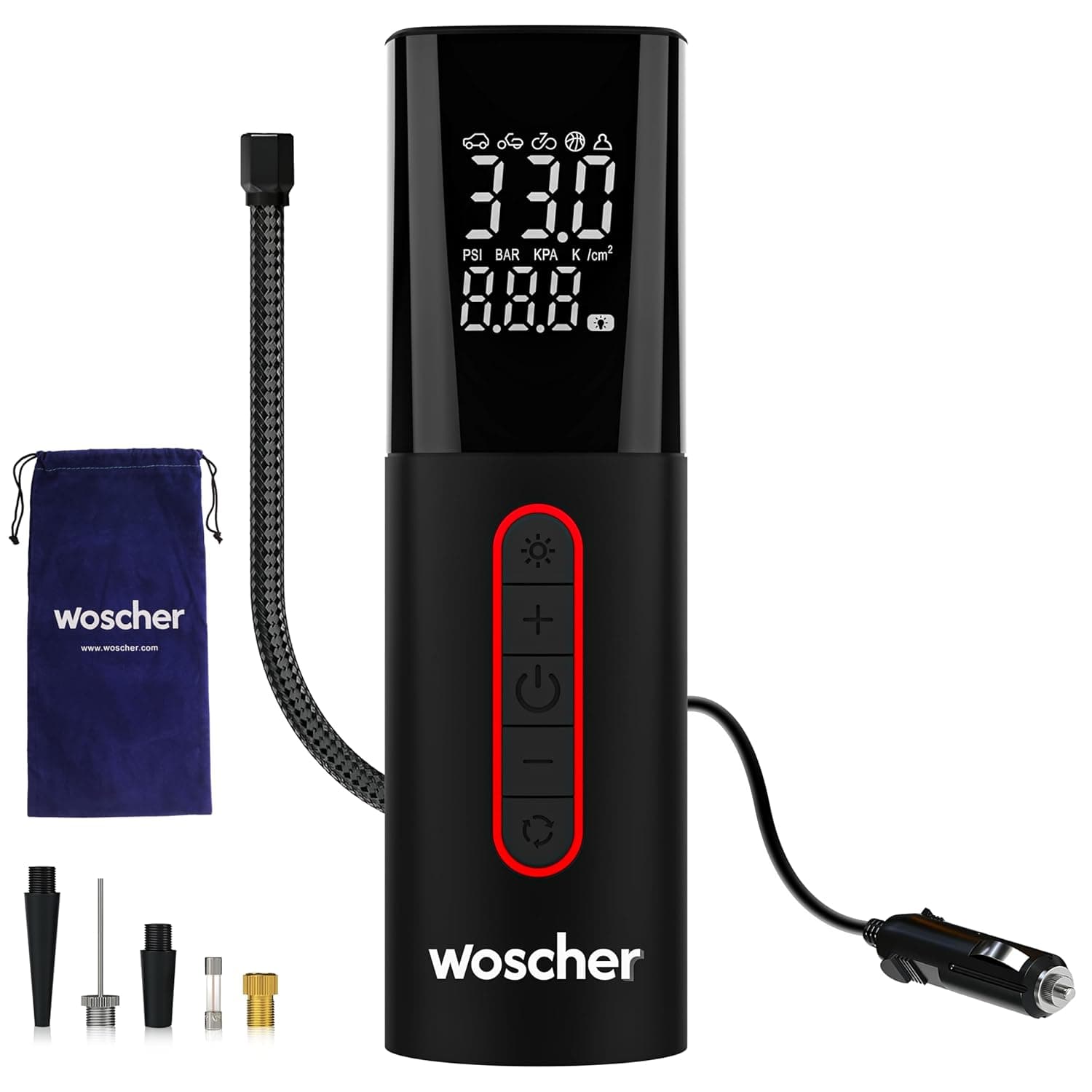 Woscher Tallboy Wired Digital Tyre Inflator for Car & Bike | 150 PSI Air Compressor | Auto Shut-Off | Digital Display... at ₹1449 – Amazon