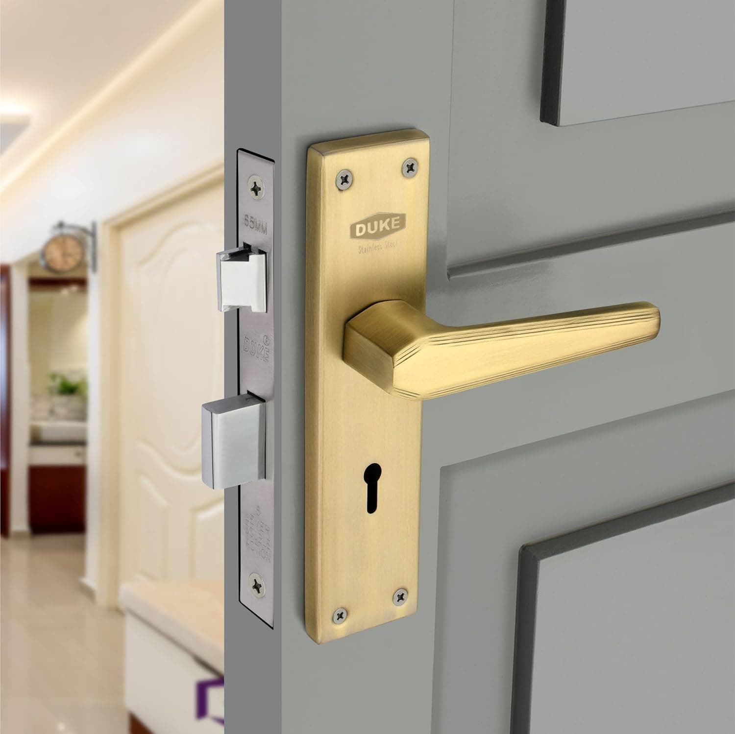 DUKE Mortise Handle Set with Lock β Brass Bolt Body, MH-1017 (Antique Brass)