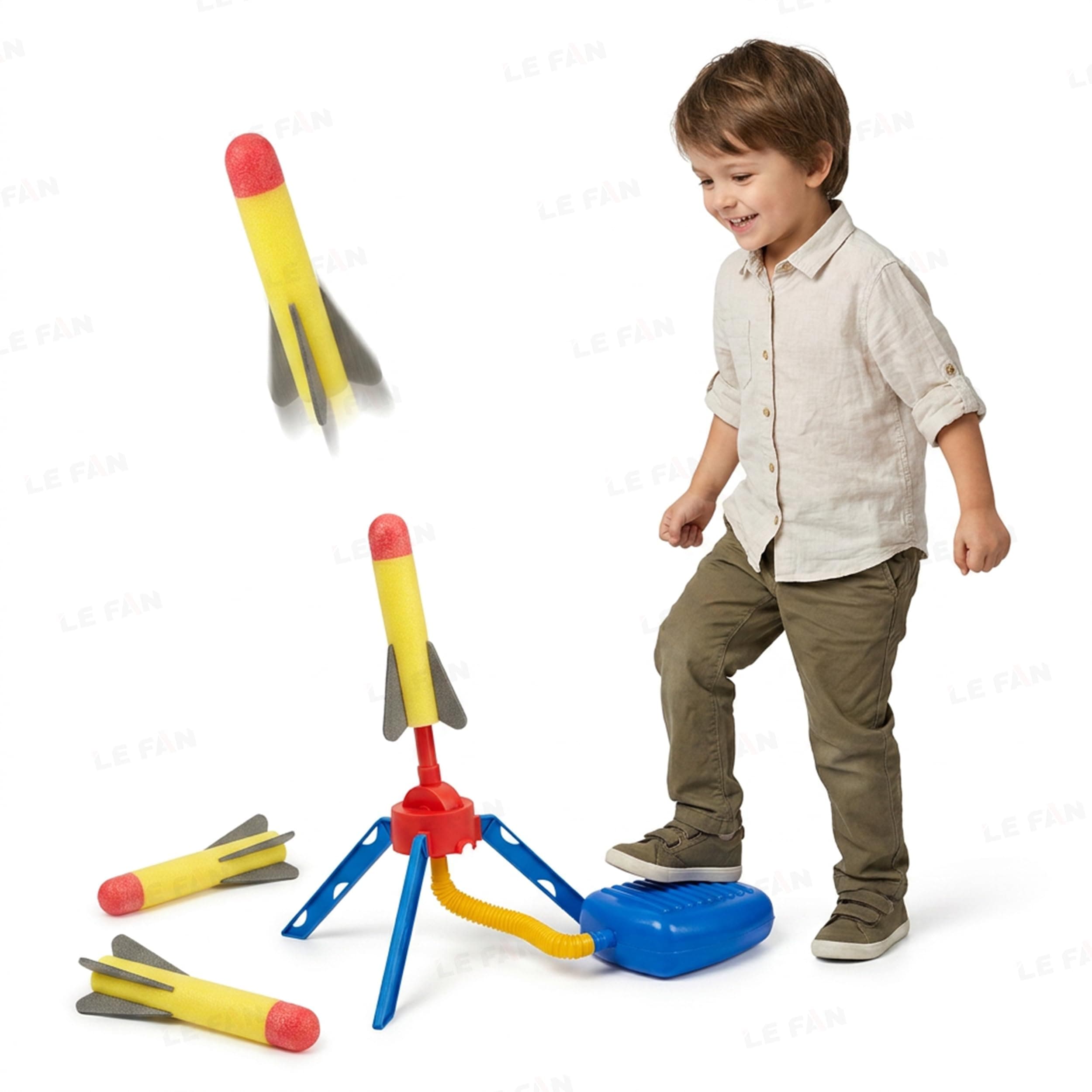 Lefan Air Powered Flying Rocket Toy for Kids, Foam Rocket Launcher Set with Foot Pump