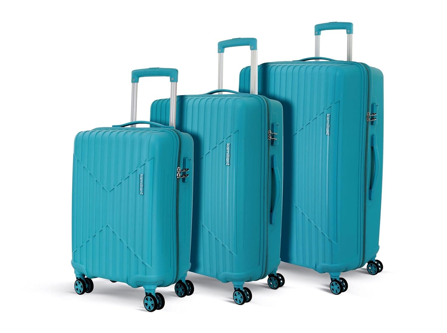 KAMILIANT by American Tourister Savvy|Trolley Bag Set of 3 (55+70+80 cms) for Travel| Hard Case Polypropylene (PP) Suitcase|360° 8-Wheel Spinner Luggage Trolley|Combination Lock|Sea Blue at ₹5224 (84% Off) – Amazon