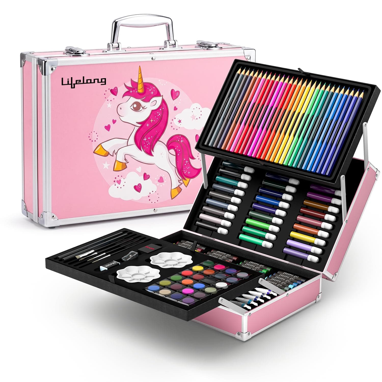 Lifelong Colour Set Kit for Kids | 145 Pieces Colour Pencil Set | Stationary Kit for Kids with Oil Pastels, Crayons, Paint Brushes, Drawing & Painting Art Kit | Unicorn Theme Box | Gift for Girls at ₹872 (56% Off) – Amazon