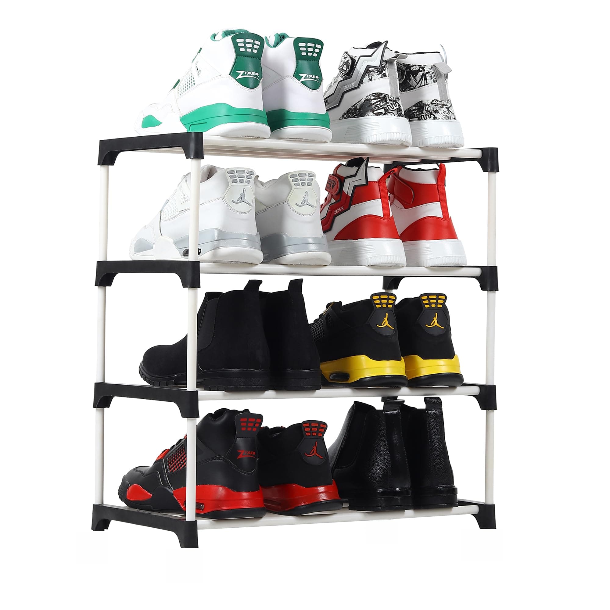 Multipurpose Shoe Rack Shoe Tower Shoe Shelf Shoe Storage Organizer Unit Entryway Shelf Stackable Cabinet 4-Tier Durable Metal Boots Shoe Rack Boots