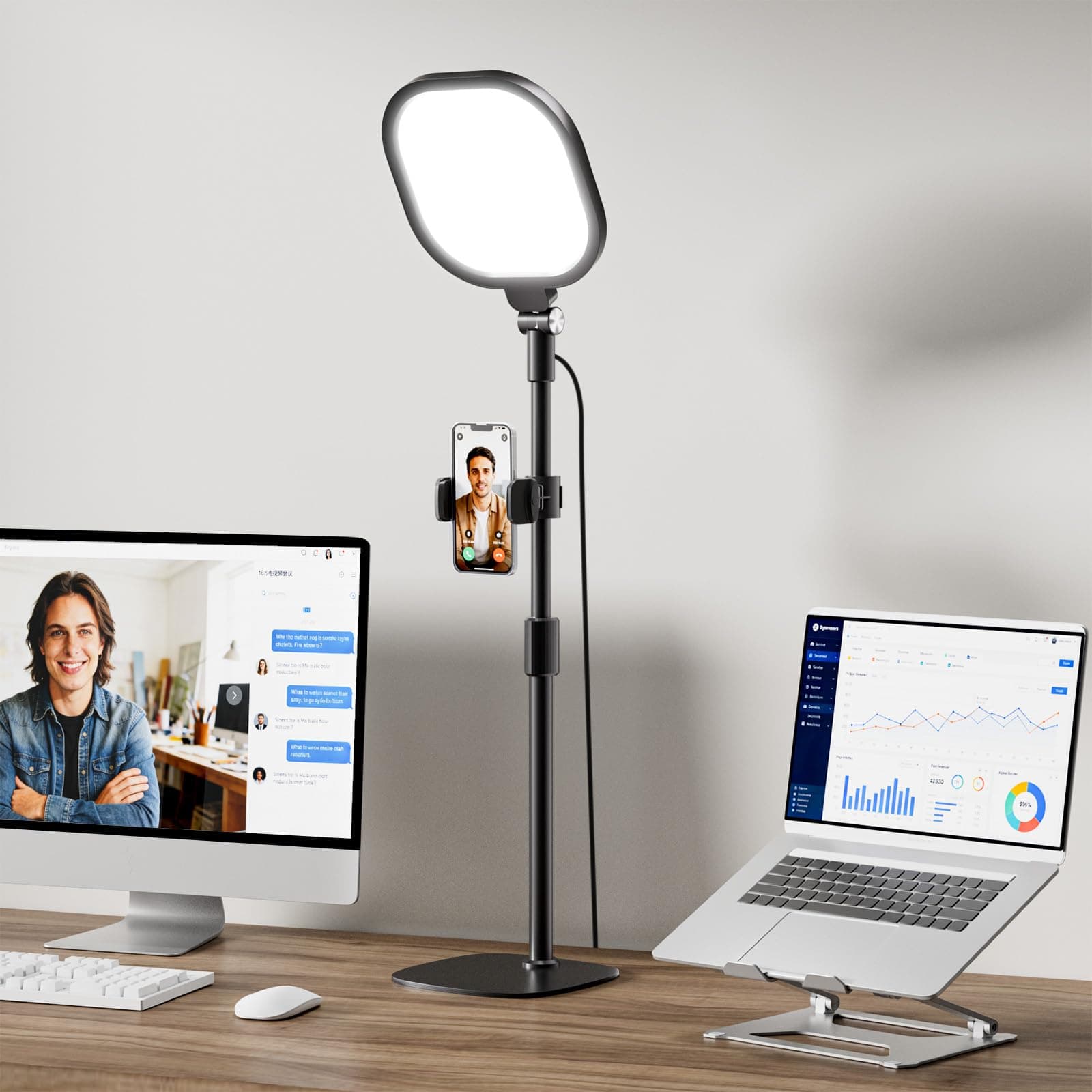 Desktop Video Conference Light with Adjustable Brightness and Phone Holder