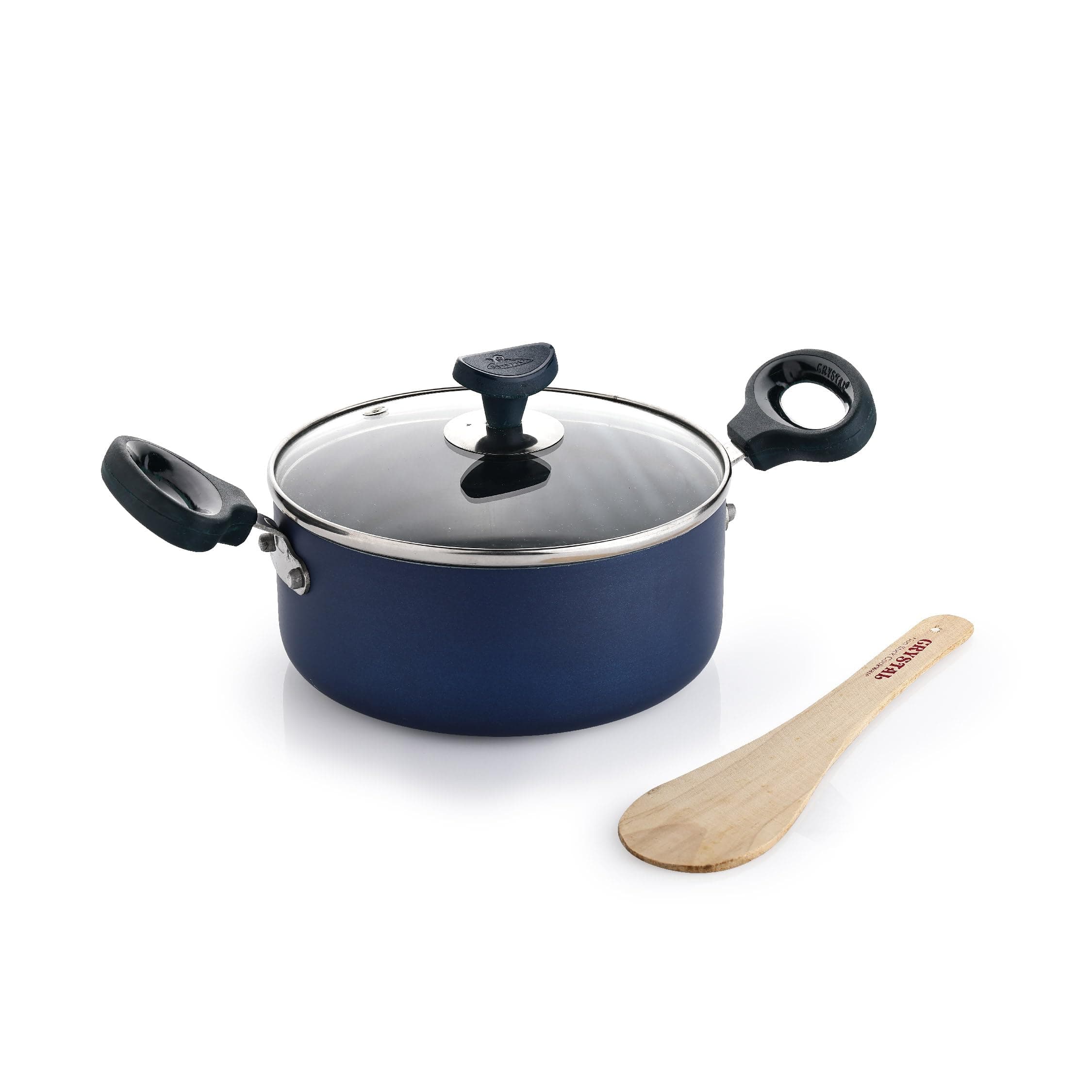 Crystal Aluminium Non-Stick Casserole with Glass Lid, PFOA-Free, 320mm, Blue