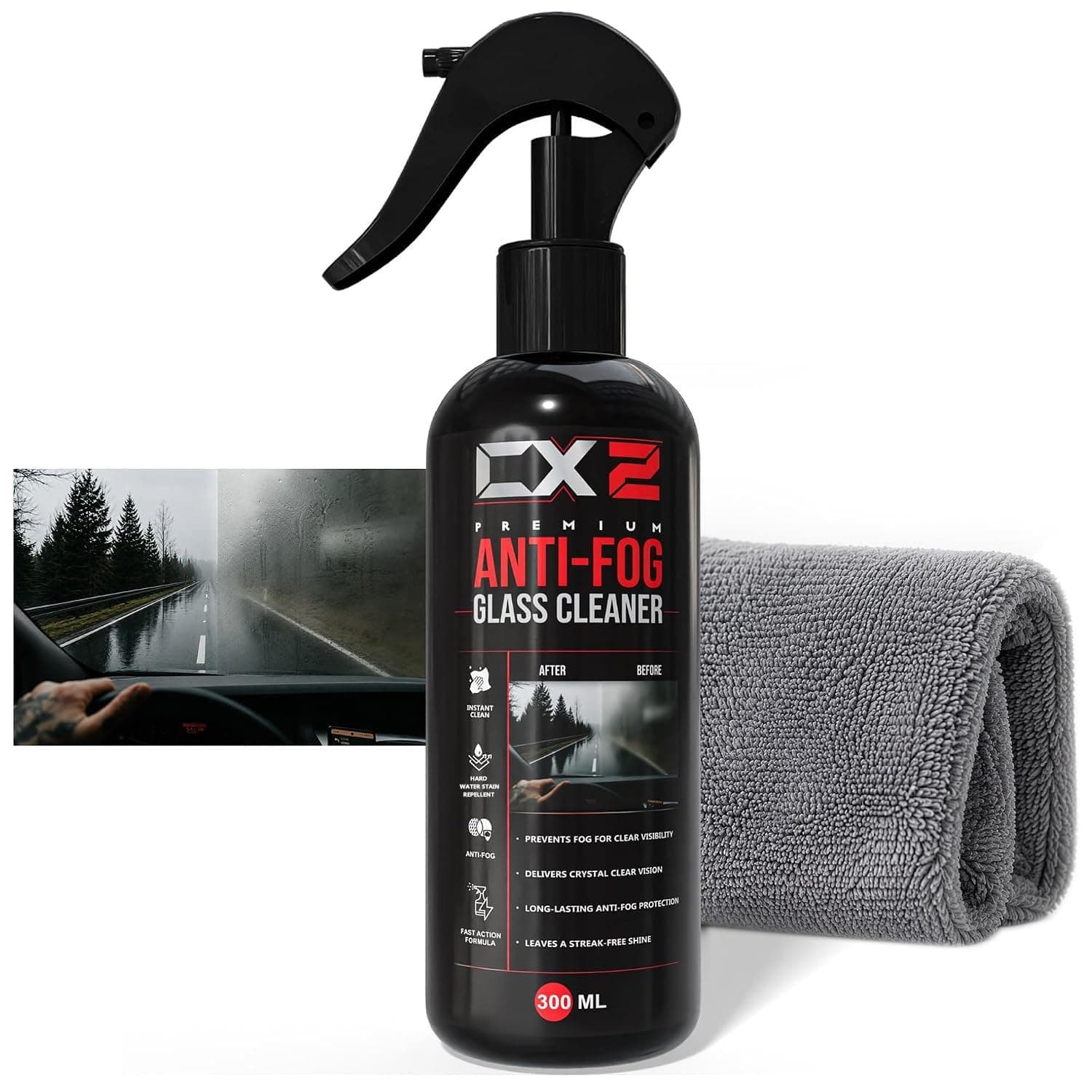 CX2 Anti Fog Car Glass Cleaner Spray 300ml, Streak-Free Windshield Cleaner