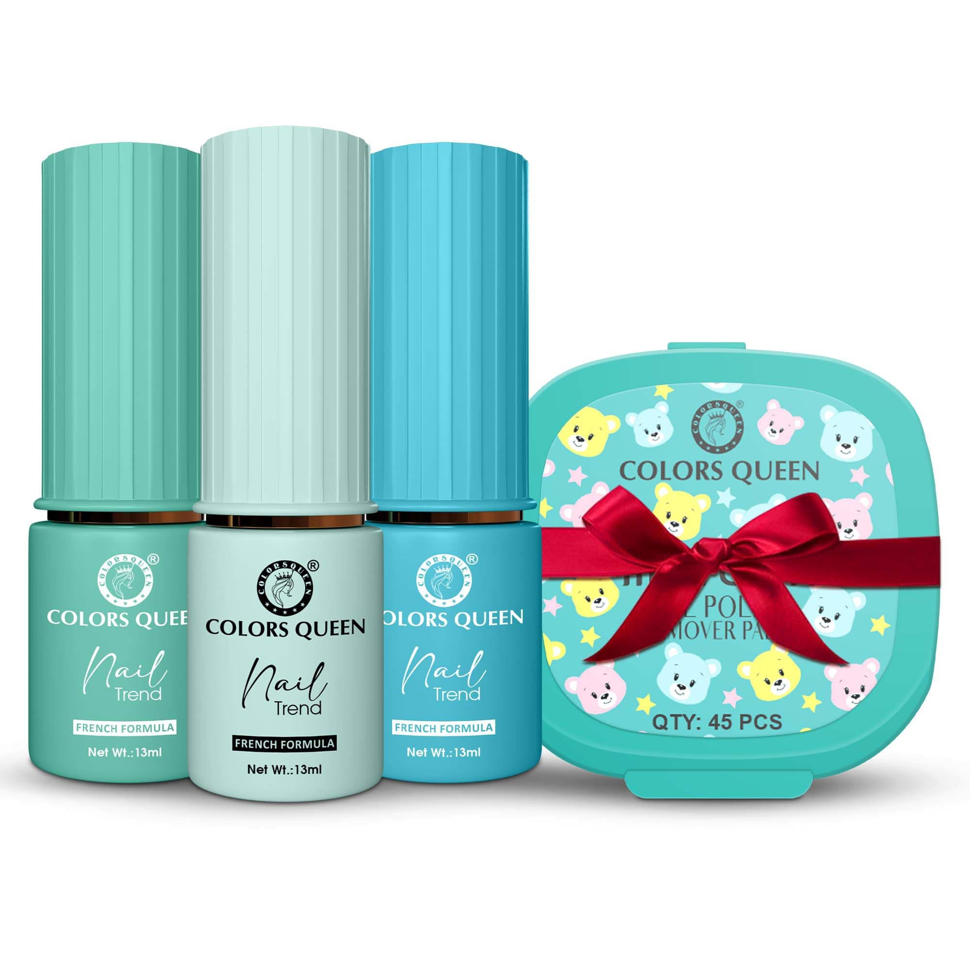 Colors Queen Glossy Nail Paint Set of 3 with Remover Wipes