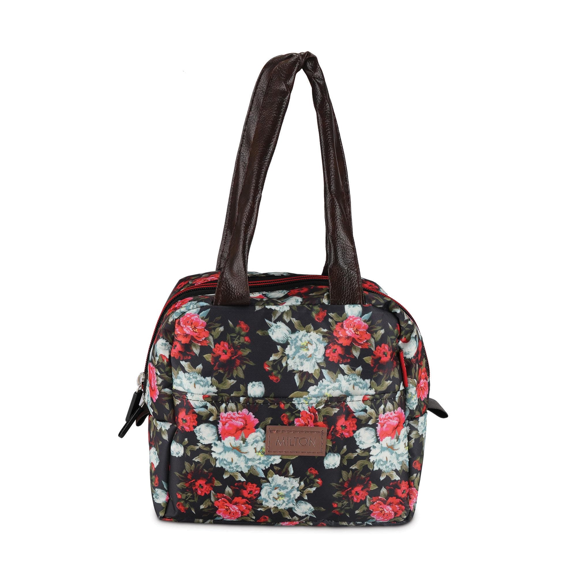 MILTON Floral Lunch Bag, 2.5L Insulated Tiffin Bag, Black