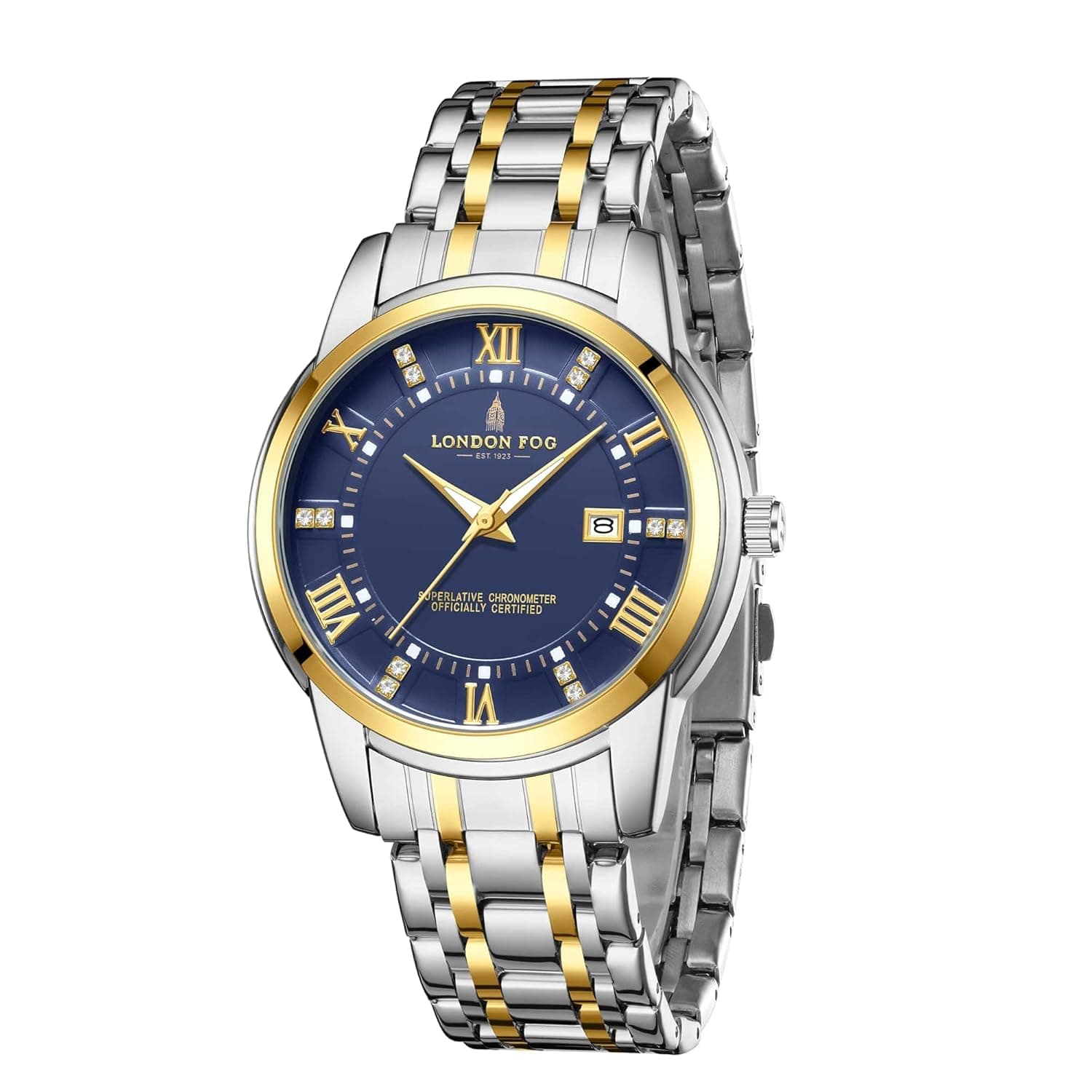 London Fog Regent Analog Quartz Watch for Men β Steel Strap, Date Display