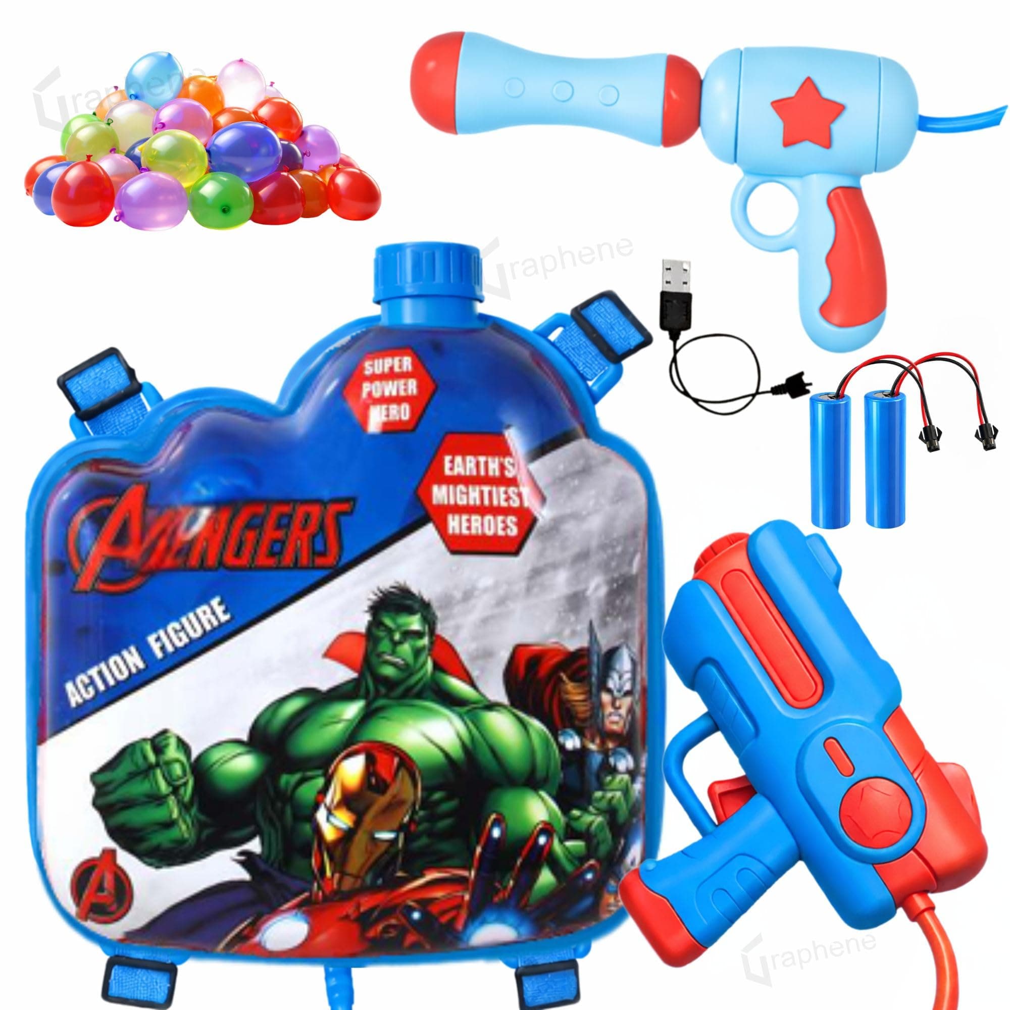 GRAPHENE Dual Gun Electric Holi Pichkari with Backpack, 2000ml Tank + Extra Battery