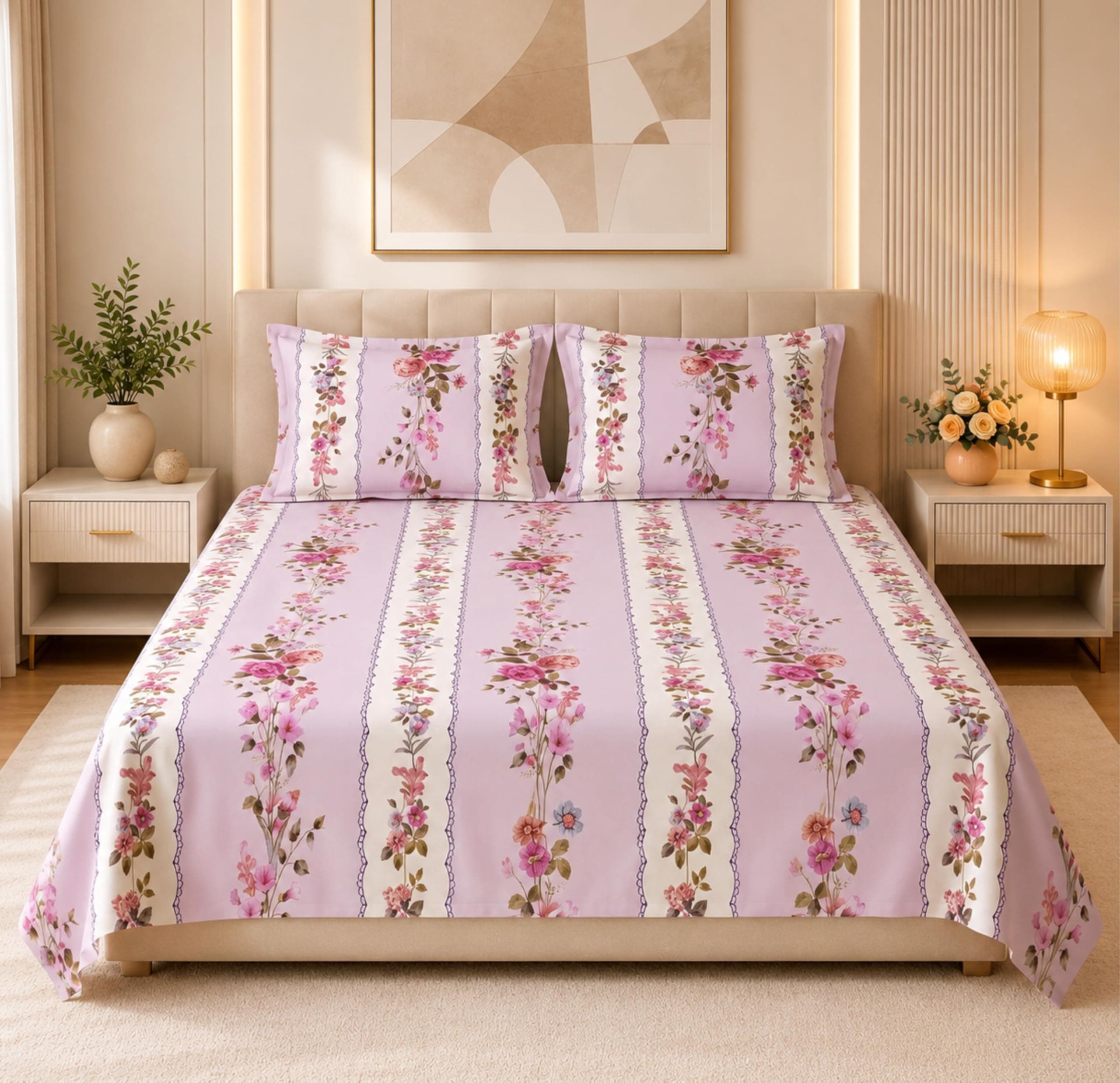 HOMEKART 210 TC Premium Cotton Double Bedsheet with 2 Pillow Covers at ₹389 (70% Off) – Amazon