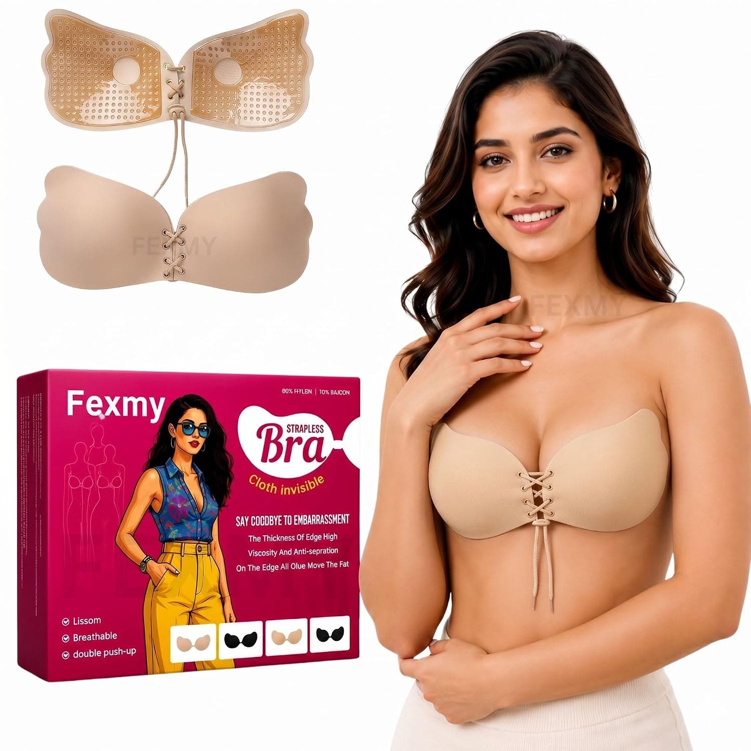Women's & Girl's Strapless Push Up Wire Free Stick On Invisible Bra, Sticky Liftup Silicone, Stick on Bra for Backles... at ₹99 – Amazon