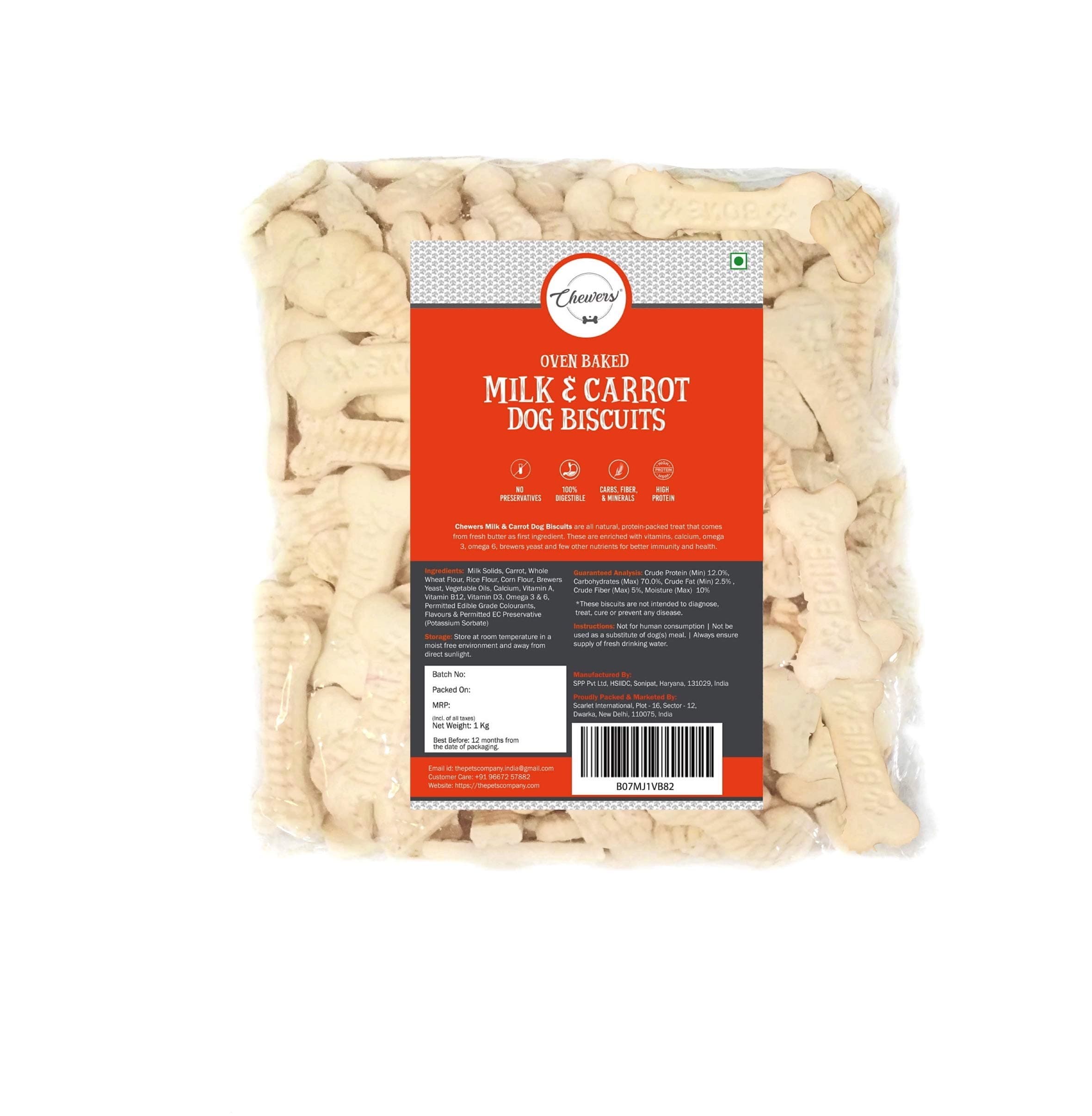 Chewers Oven-Baked Carrot & Milk Dog Biscuits, 1 kg (Pack of 2)